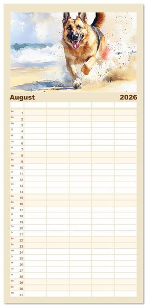 Produktbild: Familienplaner 2026 - Deutsche Sch&auml;ferhunde. Majest&auml;tische W&auml;chter im Aquarell-Stil mit 5 Spalten (Wandkalender, 21 x 45 cm) CALVENDO