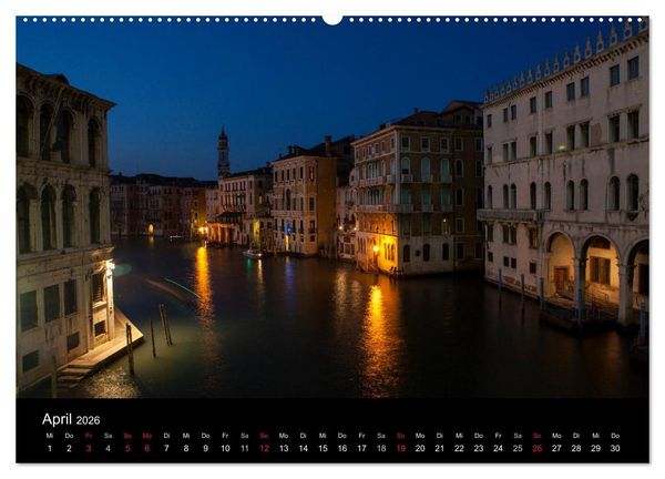 Produktbild: Venedig bei Nacht (hochwertiger Premium Wandkalender 2026 DIN A2 quer), Kunstdruck in Hochglanz