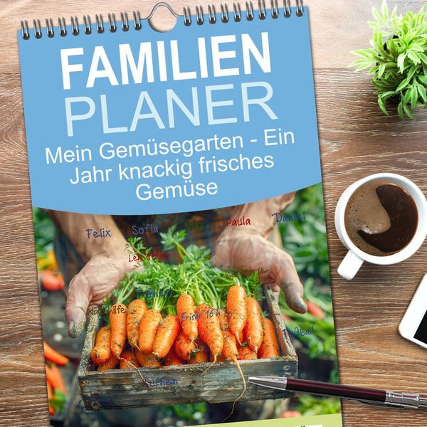 Produktbild: Familienplaner 2026 - Mein Gem&uuml;segarten - Ein Jahr knackig frisches Gem&uuml;se mit 5 Spalten (Wandkalender, 21 x 45 cm) CALVENDO