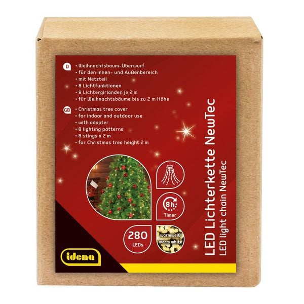 Produktbild: Idena Lichterkette NewTec Weihnachtsbaum-&Uuml;berwurf 280 LED warmwei&szlig; f&uuml;r Innen & Au&szlig;en