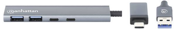 Produktbild: Manhattan 181075 USB-Hub 2+2 Port USB-A, USB-C&reg; USB 3.0 5 GBit/s mit Aluminiumgeh&auml;use, mit USB-C&reg; Stecker Spacegrau 181075
