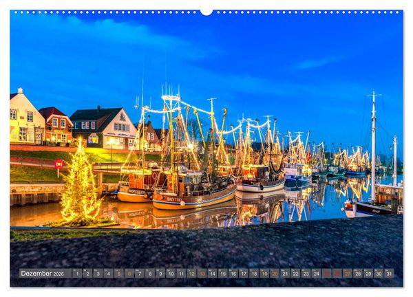 Produktbild: Maritime K&uuml;stenorte - von Greetsiel, &uuml;ber Neuharlingersiel bis Schillig (Wandkalender 2026 DIN A2 quer), CALVENDO Monatskalender