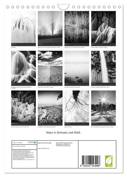 Produktbild: Natur in Schwarz und Wei&szlig; (Wandkalender 2026 DIN A4 hoch), CALVENDO Monatskalender