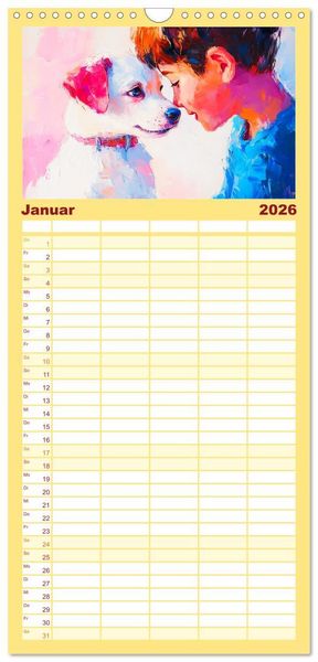 Produktbild: Familienplaner 2026 - Mensch und Hund. Herzensverbindungen mit 5 Spalten (Wandkalender, 21 x 45 cm) CALVENDO