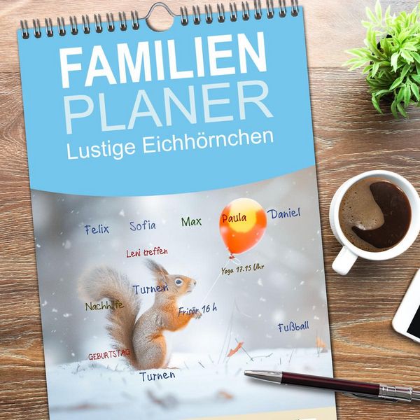 Produktbild: Familienplaner 2026 - Lustige Eichh&ouml;rnchen mit 5 Spalten (Wandkalender, 21 x 45 cm) CALVENDO