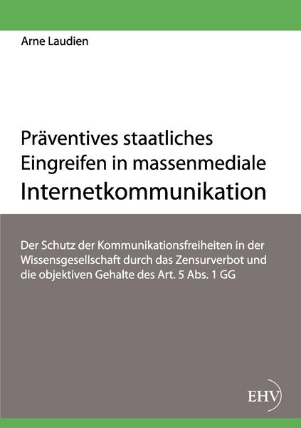 Produktbild: Pr&auml;ventives staatliches Eingreifen in massenmediale Internetkommunikation
