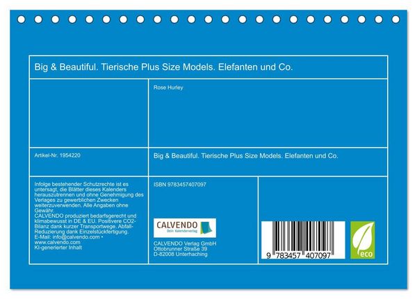 Produktbild: Big & Beautiful. Tierische Plus Size Models. Elefanten und Co. (Tischkalender 2026 DIN A5 quer), CALVENDO Monatskalender