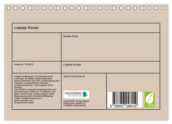 Produktbild: Liebste Kinder (Tischkalender 2026 DIN A5 quer), CALVENDO Monatskalender