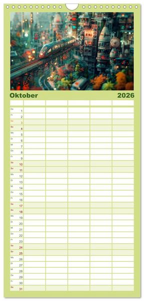 Produktbild: Familienplaner 2026 - Miniaturwelt Eisenbahn - Zug um Zug ins Abenteuer mit 5 Spalten (Wandkalender, 21 x 45 cm) CALVENDO