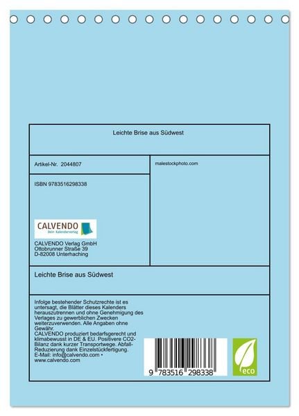 Produktbild: Leichte Brise aus S&uuml;dwest (Tischkalender 2026 DIN A5 hoch), CALVENDO Monatskalender