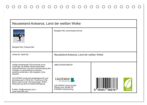 Produktbild: Neuseeland-Aotearoa, Land der wei&szlig;en Wolke (Tischkalender 2026 DIN A5 quer), CALVENDO Monatskalender