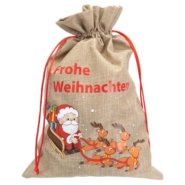 Produktbild: Idena Weihnachtsgeschenksack Weihnachtsmann Schlitten 30x40cm