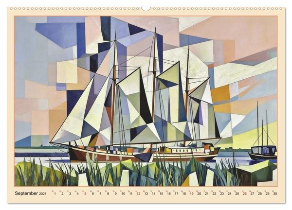 Produktbild: Segelschiffe im Stil des Kubismus (hochwertiger Premium Wandkalender 2027 DIN A2 quer), Kunstdruck in Hochglanz