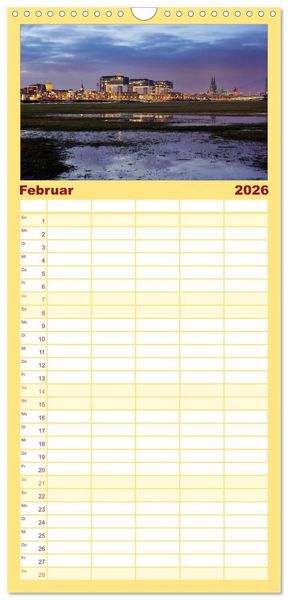 Produktbild: Familienplaner 2026 - K&ouml;ln dunkel bunt - Die Stadt in anderem Licht! mit 5 Spalten (Wandkalender, 21 x 45 cm) CALVENDO