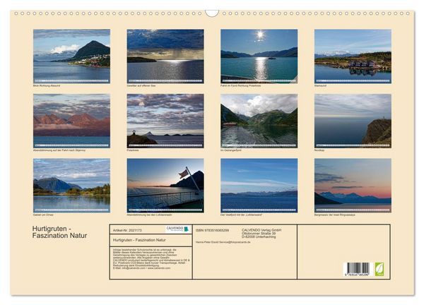 Produktbild: Hurtigruten - Faszination Natur (Wandkalender 2026 DIN A2 quer), CALVENDO Monatskalender