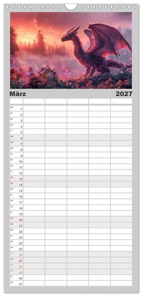 Produktbild: Familienplaner 2027 - Das Jahr der Drachen mit 5 Spalten (Wandkalender, 21 x 45 cm) CALVENDO