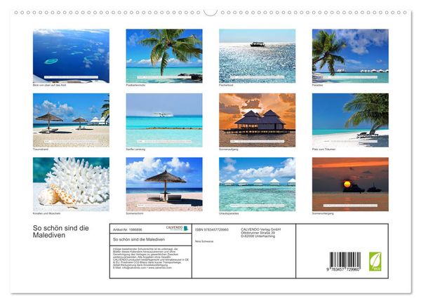 Produktbild: So sch&ouml;n sind die Malediven (hochwertiger Premium Wandkalender 2026 DIN A2 quer), Kunstdruck in Hochglanz