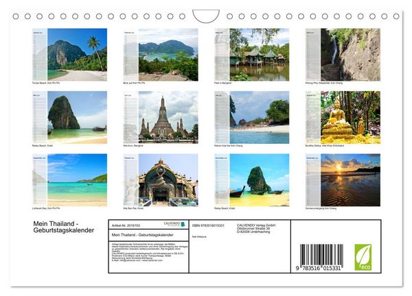 Produktbild: Mein Thailand - Geburtstagskalender (Wandkalender 2026 DIN A4 quer), CALVENDO Monatskalender