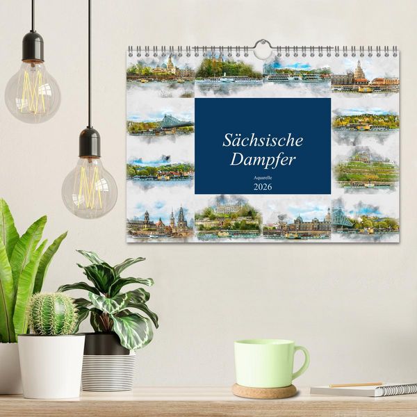 Produktbild: S&auml;chsische Dampfer Aquarelle (Wandkalender 2026 DIN A4 quer), CALVENDO Monatskalender