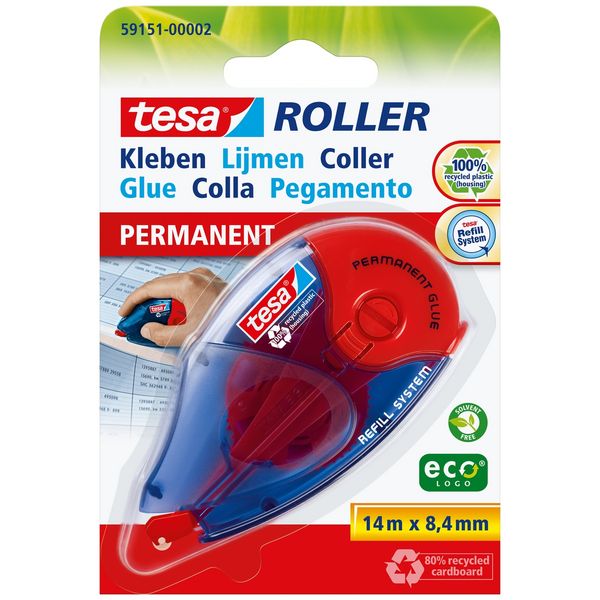 TESA Kleberoller ecoLogo Refill permanent Blister, Abroller