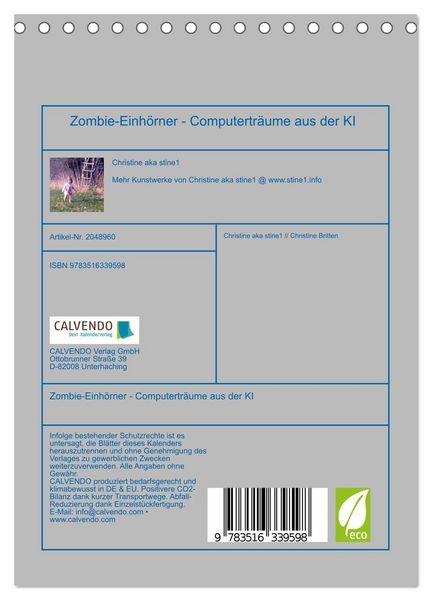 Produktbild: Zombie-Einh&ouml;rner - Computertr&auml;ume aus der KI (Tischkalender 2026 DIN A5 hoch), CALVENDO Monatskalender