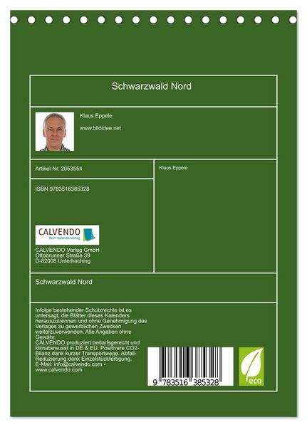 Produktbild: Schwarzwald Nord (Tischkalender 2026 DIN A5 hoch), CALVENDO Monatskalender