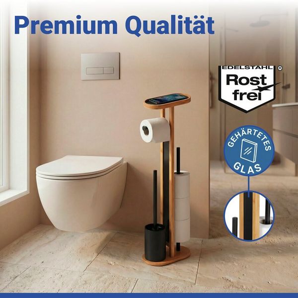 Produktbild: Stand WC-Garnitur Mod. Orea Bambus, mit Ablagefl&auml;che und Ersatzrollenhalter
