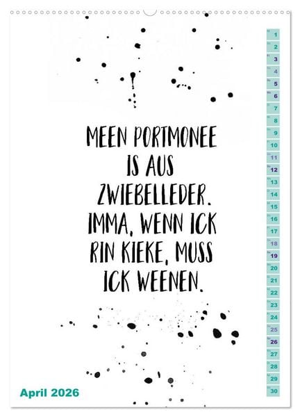 Produktbild: BERLINERISCH Lustige Spr&uuml;che (Wandkalender 2026 DIN A2 hoch), CALVENDO Monatskalender