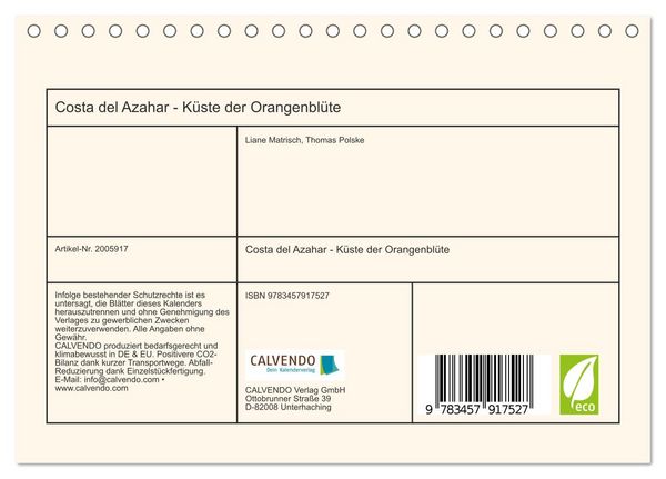 Produktbild: Costa del Azahar - K&uuml;ste der Orangenbl&uuml;te (Tischkalender 2026 DIN A5 quer), CALVENDO Monatskalender