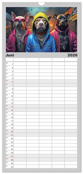 Produktbild: Familienplaner 2026 - Gangsterhunde - KI-Bilder mit 5 Spalten (Wandkalender, 21 x 45 cm) CALVENDO