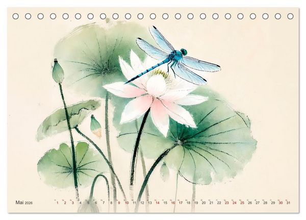 Produktbild: Zen der Natur - Pflanzen und Insekten im Stile der Tuschmalerei (Tischkalender 2026 DIN A5 quer), CALVENDO Monatskalender