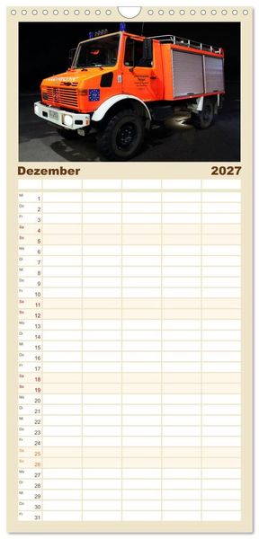 Produktbild: Familienplaner 2027 - Unimog bei der Feuerwehr mit 5 Spalten (Wandkalender, 21 x 45 cm) CALVENDO