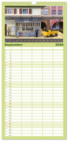 Produktbild: Familienplaner 2026 - Retro Modellbahnanlagen mit 5 Spalten (Wandkalender, 21 x 45 cm) CALVENDO