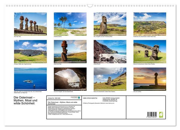 Produktbild: Die Osterinsel &ndash; Mythen, Moai und wilde Sch&ouml;nheit (Wandkalender 2026 DIN A2 quer), CALVENDO Monatskalender