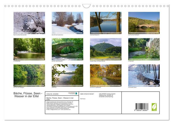 Produktbild: B&auml;che, Fl&uuml;sse, Seen - Wasser in der Eifel (Wandkalender 2026 DIN A3 quer), CALVENDO Monatskalender