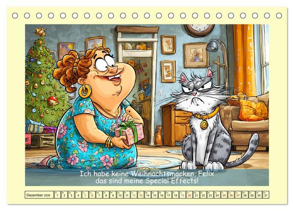 Produktbild: Katzen und Frauen. Lustige Cartoons vom t&auml;glichen Chaos (Tischkalender 2026 DIN A5 quer), CALVENDO Monatskalender