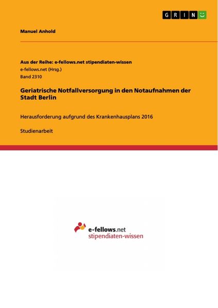 Produktbild: Geriatrische Notfallversorgung in den Notaufnahmen der Stadt Berlin
