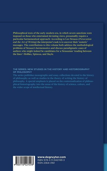 Produktbild: Reading between the lines &ndash; Leo Strauss and the history of early modern philosophy