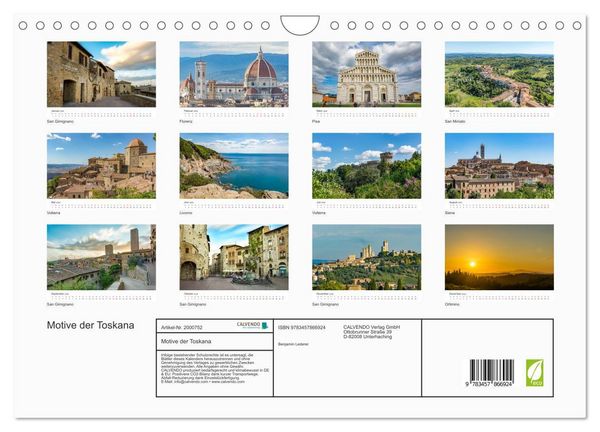 Produktbild: Motive der Toskana (Wandkalender 2026 DIN A4 quer), CALVENDO Monatskalender