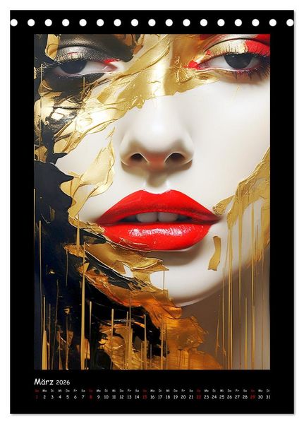 Produktbild: Goldene Portraits. Fusion von Kunst und &Auml;sthetik (Tischkalender 2026 DIN A5 hoch), CALVENDO Monatskalender