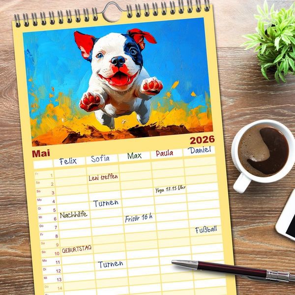 Produktbild: Familienplaner 2026 - Pit Bulls und Familie. Bunte Bull Breed Sch&ouml;nheiten mit 5 Spalten (Wandkalender, 21 x 45 cm) CALVENDO