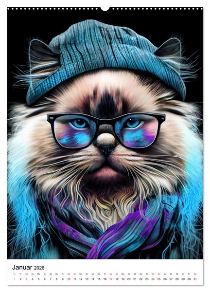Produktbild: Hipster Katzen (Wandkalender 2026 DIN A2 hoch), CALVENDO Monatskalender
