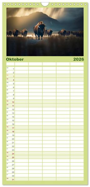 Produktbild: Familienplaner 2026 - Amerikanischer Bison mit 5 Spalten (Wandkalender, 21 x 45 cm) CALVENDO