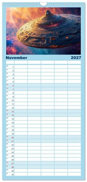 Produktbild: Familienplaner 2027 - Raumschiffe - Im Universum durch Raum und Zeit mit 5 Spalten (Wandkalender, 21 x 45 cm) CALVENDO