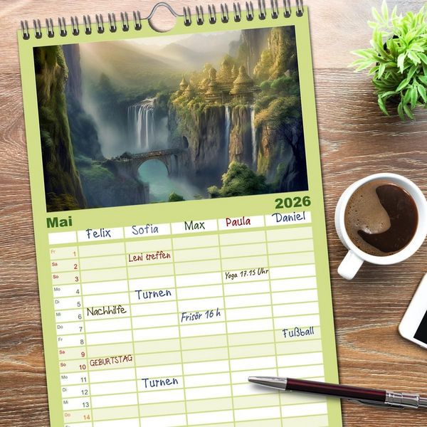 Produktbild: Familienplaner 2026 - Im Reich der Elben mit 5 Spalten (Wandkalender, 21 x 45 cm) CALVENDO