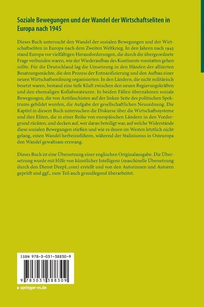 Produktbild: Soziale Bewegungen und der Wandel der Wirtschaftseliten in Europa nach 1945