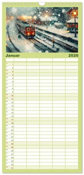 Produktbild: Familienplaner 2026 - Miniaturwelt Eisenbahn - Zug um Zug ins Abenteuer mit 5 Spalten (Wandkalender, 21 x 45 cm) CALVENDO