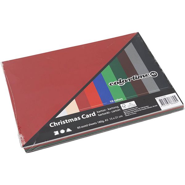 Produktbild: Creativ Company Weihnachts-Karton, A5, Blatt 150x210 mm, 180 g, sortierte Farben, 60 Blatt sortiert