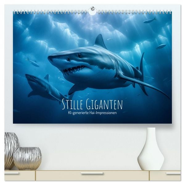 Produktbild: Stille Giganten - KI-generierte Hai-Impressionen (hochwertiger Premium Wandkalender 2026 DIN A2 quer), Kunstdruck in Hochglanz