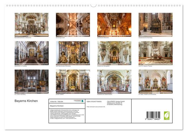 Produktbild: Bayerns Kirchen (Wandkalender 2026 DIN A2 quer), CALVENDO Monatskalender
